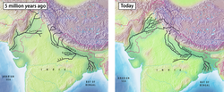 Comparison of river flows in Indian from 5 million years ago to today.