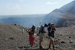 Melanie Witt, Tamsin Mather and David Pyle leaving Masaya Volcano site.