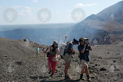 Melanie Witt, Tamsin Mather and David Pyle leaving Masaya Volcano site.