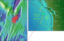 Data collection of earthquake swarm on the Juan de Fuca Ridge.