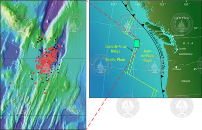 Data collection of earthquake swarm on the Juan de Fuca Ridge.