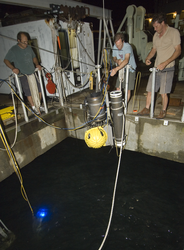 Optical Modem light visible under water during dock tests.