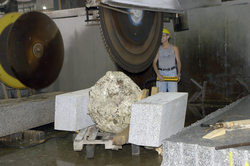 Quarry worker staging the coral for cutting.