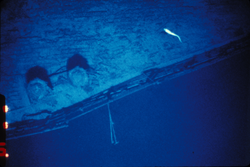 Overhead view of sunken Titanic deck.