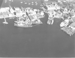 Aerial view of Chain and Atlantis at dock