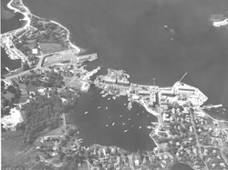 Aerial view from Woods Hole Coast Guard base - Little Harbor and Fisheries Buildings
