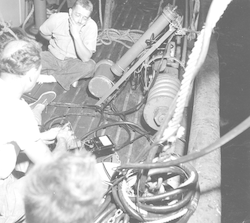 Paul Fye surveys camera rig on deck of Atlantis