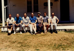 1987 partial Geophysical Fluid Dynamics program group on porch of Walsh cottage.