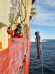 Mak Saito deploying a water sampler in the Ross Sea.