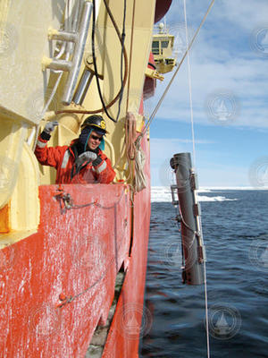 Mak Saito deploying a water sampler in the Ross Sea.