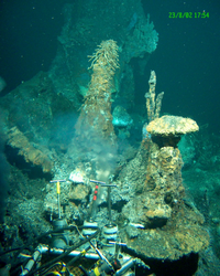 Corers and Alvin sample basket viewed during Alvin dive 3827.