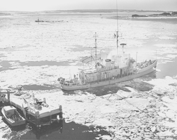 Crawford in ice filled harbor