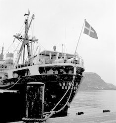 Stern of the Erika Dan at unidentified dock